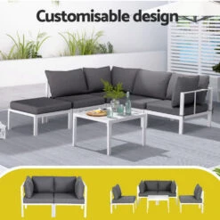 5-Seater Outdoor Aluminium Sofa Set – White Frame, Grey Cushions 11 5-Seater Outdoor Aluminium Sofa Set – White Frame, Grey Cushions -Home Luxe Store ALU SOFA AL 6PCS WH AB 202506101048 03