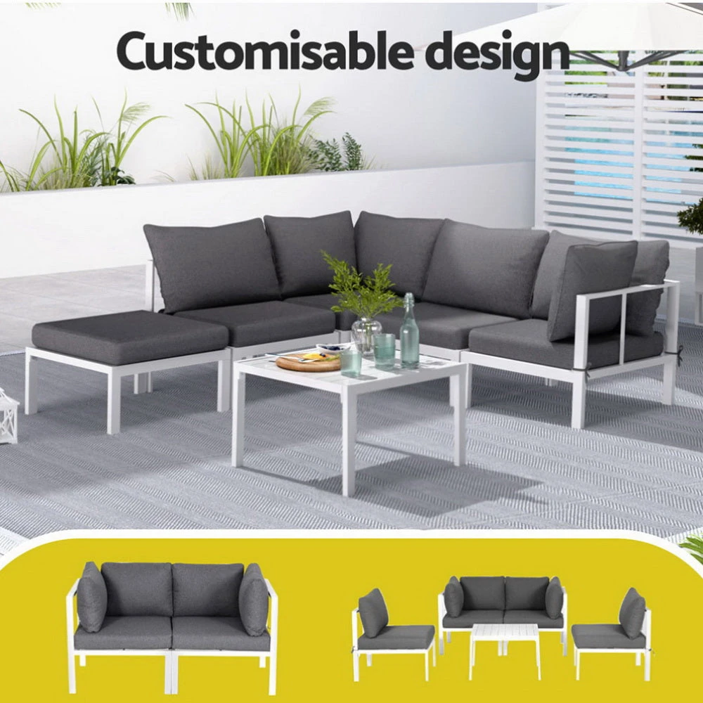 5-Seater Outdoor Aluminium Sofa Set – White Frame, Grey Cushions 5 5-Seater Outdoor Aluminium Sofa Set – White Frame, Grey Cushions - Image 5