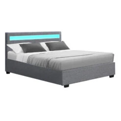 Wanda Double Gas Lift Storage Bed Frame With LED Lights – Grey -Home Luxe Store BFRAME E COLE D GY ABC 00