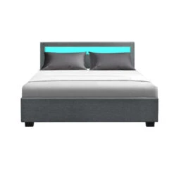 Wanda Double Gas Lift Storage Bed Frame With LED Lights – Grey -Home Luxe Store BFRAME E COLE D GY ABC 02