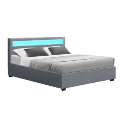 Wanda Queen Gas Lift Storage Bed Frame With LED Lights – Grey -Home Luxe Store BFRAME E COLE Q GY ABC 00