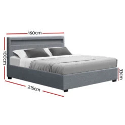Wanda Queen Gas Lift Storage Bed Frame With LED Lights – Grey -Home Luxe Store BFRAME E COLE Q GY ABC 01