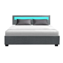 Wanda Queen Gas Lift Storage Bed Frame With LED Lights – Grey -Home Luxe Store BFRAME E COLE Q GY ABC 02