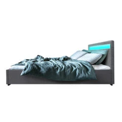 Wanda Queen Gas Lift Storage Bed Frame With LED Lights – Grey -Home Luxe Store BFRAME E COLE Q GY ABC 03