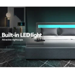 Wanda Queen Gas Lift Storage Bed Frame With LED Lights – Grey -Home Luxe Store BFRAME E COLE Q GY ABC 04