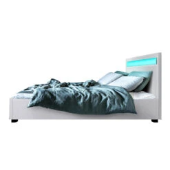 Wanda Queen Gas Lift Storage Bed Frame With LED Lights – White -Home Luxe Store BFRAME E COLE Q WH ABC 03