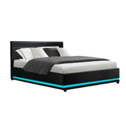 Henley Double Gas Lift Storage Bed Frame With LED Lights – Black -Home Luxe Store BFRAME E LUMI D BK ABC 00