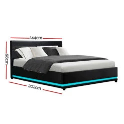 Henley Double Gas Lift Storage Bed Frame With LED Lights – Black -Home Luxe Store BFRAME E LUMI D BK ABC 01
