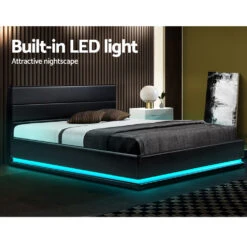 Henley Double Gas Lift Storage Bed Frame With LED Lights – Black -Home Luxe Store BFRAME E LUMI D BK ABC 05