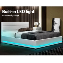 Henley Double Gas Lift Storage Bed Frame With LED Lights – White -Home Luxe Store BFRAME E LUMI D WH ABC 04