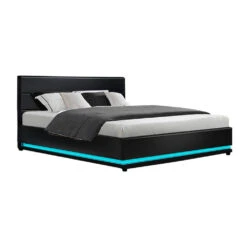 Henley King Gas Lift Storage Bed Frame With LED Lights – Black -Home Luxe Store BFRAME E LUMI K BK ABC 00