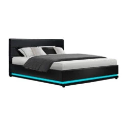 Henley Queen Gas Lift Storage Bed Frame With LED Lights – Black -Home Luxe Store BFRAME E LUMI Q BK ABC 00