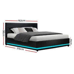 Henley Queen Gas Lift Storage Bed Frame With LED Lights – Black -Home Luxe Store BFRAME E LUMI Q BK ABC 01