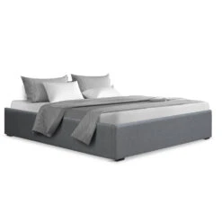 Toki Fabric Double Gas Lift Bed Frame Base With Storage Grey -Home Luxe Store BFRAME E TOKI D GY AB 17913 00