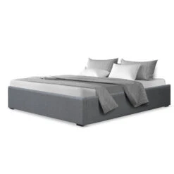 Toki Fabric Double Gas Lift Bed Frame Base With Storage Grey -Home Luxe Store BFRAME E TOKI D GY AB 17913 02