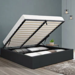 Toki Gas Lift Queen Bed Frame Base With Storage Charcoal -Home Luxe Store BFRAME E TOKI Q CHAR AB 15535 06