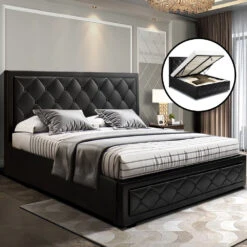 Bronte Storage Queen Bed Frame Black -Home Luxe Store BFRAME F TIYO GAS Q BK ABC 15248 06