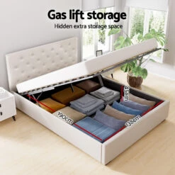 Dorilla Gas Lift Storage Double Bed Frame - Beige -Home Luxe Store BFRAME G GAS VILA D BG ABC 217181 03