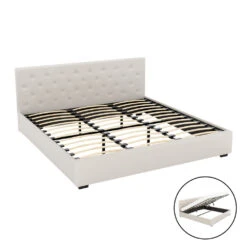King Package | Dorilla Gas Lift Storage Bed Frame Beige & Bonita Pillow Top Mattress (Medium Firm) -Home Luxe Store BFRAME G GAS VILA K BG ABC 217197 00 78a67b9a e183 43dd bdd5 e6a2f854851a