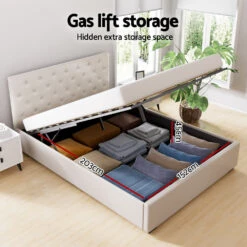 Dorilla Gas Lift Storage Queen Bed Frame - Beige -Home Luxe Store BFRAME G GAS VILA Q BG ABC 217183 03