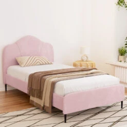 Velvet King Single Bed Frame Pink