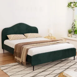 Daintree Queen Velvet Bed Frame - Dark Green
