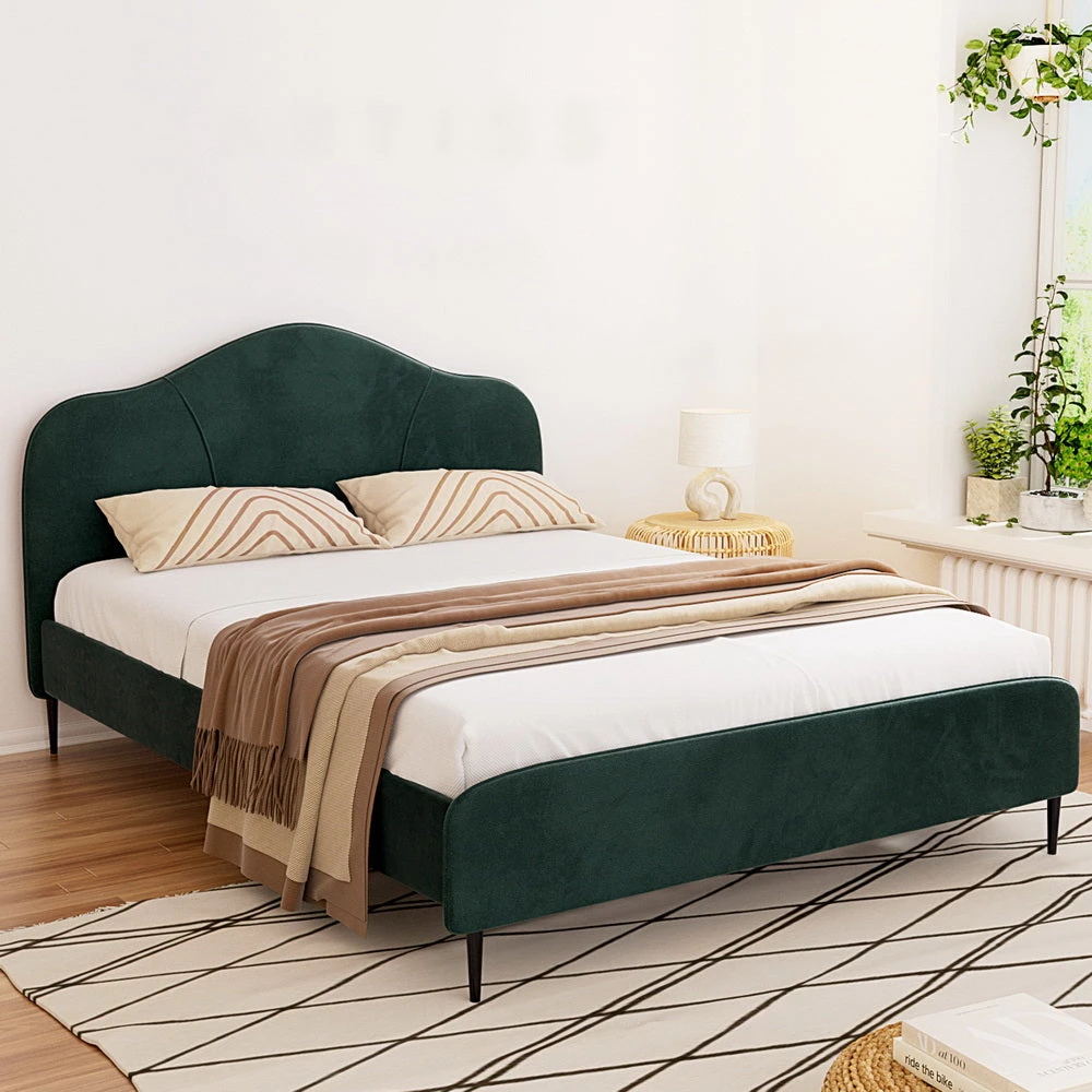 Daintree Queen Velvet Bed Frame - Dark Green 1 Daintree Queen Velvet Bed Frame - Dark Green