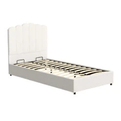 King Single Premium Package | Fion Boucle Gas Lift Bed Frame Cream White, Algarve Euro Top Pocket Spring Mattress (Medium Firm) & Pillowtop Mattress Topper -Home Luxe Store BFRAME H FION KS WH ABC 190317 00 1