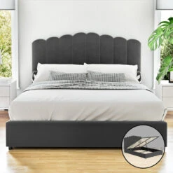 Fion Queen Velvet Storage Bed - Grey