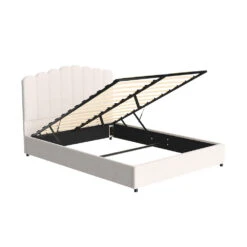 Fion Queen Boucle Storage Bed - Cream White -Home Luxe Store BFRAME H FION Q WH ABC 190315 02