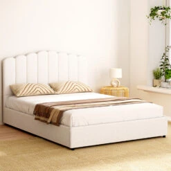 Fion Queen Boucle Storage Bed - Cream White