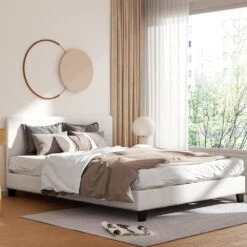 Coogee Queen Bed Frame Cuddly White Bouclé