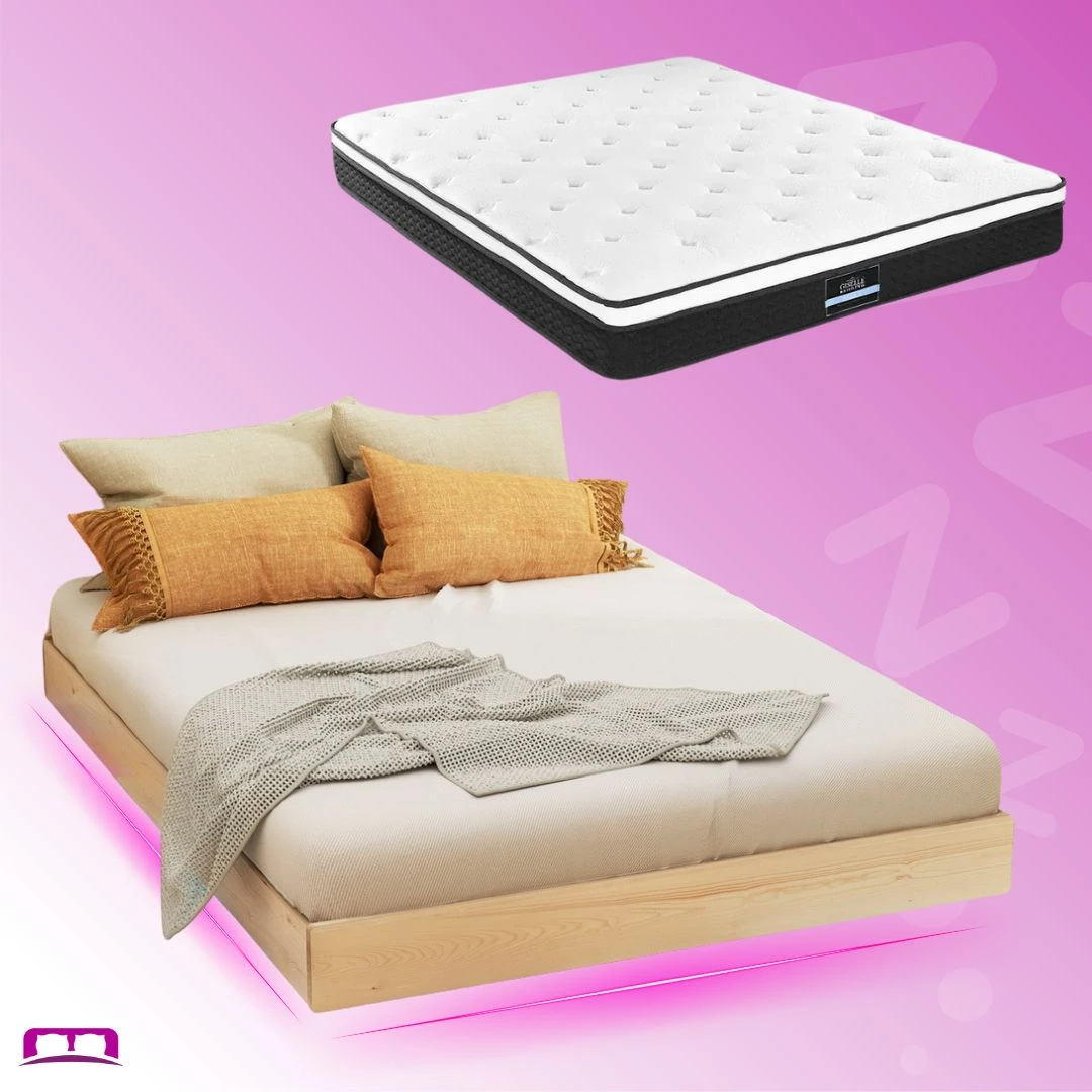 Double Package | Odin Floating Style LED Pinewood Bed Frame & Bonita Pillow Top Mattress (Medium Firm) 1 Double Package | Odin Floating Style LED Pinewood Bed Frame & Bonita Pillow Top Mattress (Medium Firm)