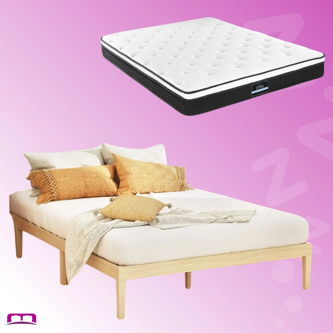 Queen Package | Bruno Minimalist Solid Pinewood Bed Frame & Bonita Pillow Top Mattress (Medium Firm) 1 Queen Package | Bruno Minimalist Solid Pinewood Bed Frame & Bonita Pillow Top Mattress (Medium Firm)
