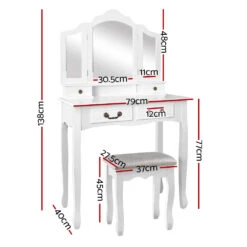 Dressing Table With Mirror - White -Home Luxe Store DRESS C 3MIR 4D WH 14597 02