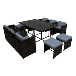 Outdoor Dining Set 11 Piece Wicker Table Chairs Setting Black -Home Luxe Store FF DINING 11SET BK 5309 00