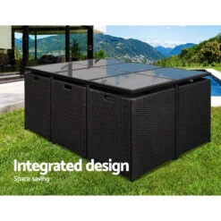 Outdoor Dining Set 11 Piece Wicker Table Chairs Setting Black -Home Luxe Store FF DINING 11SET BK 5309 03