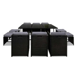 Outdoor Dining Set 11 Piece Wicker Table Chairs Setting Black -Home Luxe Store FF DINING 11SET BK 5309 06