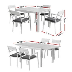 5-piece Aluminium Outdoor Dining Set With Extension Table - White -Home Luxe Store FF DINING 5CLS WH ABC 202506191527 01