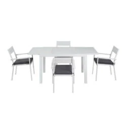 5-piece Aluminium Outdoor Dining Set With Extension Table - White -Home Luxe Store FF DINING 5CLS WH ABC 202506191527 02