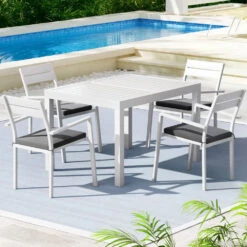 5-piece Aluminium Outdoor Dining Set With Extension Table - White