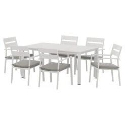 7 Piece Aluminium Outdoor Dining Set White With Grey Cushions -Home Luxe Store FF DINING 7CLS WH AB 94853 00