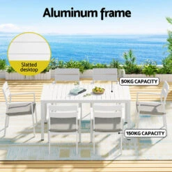 7 Piece Aluminium Outdoor Dining Set White With Grey Cushions -Home Luxe Store FF DINING 7CLS WH AB 94853 04
