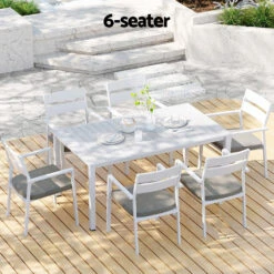 7 Piece Aluminium Outdoor Dining Set White With Grey Cushions -Home Luxe Store FF DINING 7CLS WH AB 94853 06