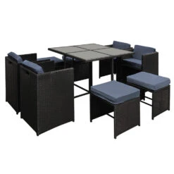 Outdoor Dining Set 9 Piece Wicker Table Chairs Setting Black 15 Outdoor Dining Set 9 Piece Wicker Table Chairs Setting Black -Home Luxe Store FF DINING 9SET BK 5312 00