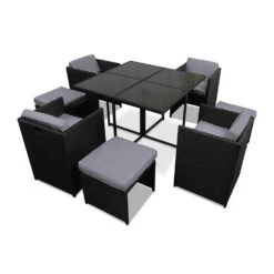 Outdoor Dining Set 9 Piece Wicker Table Chairs Setting Black 14 Outdoor Dining Set 9 Piece Wicker Table Chairs Setting Black -Home Luxe Store FF DINING 9SET BK 5312 06