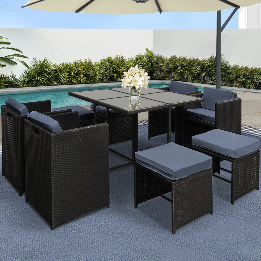 Outdoor Dining Set 9 Piece Wicker Table Chairs Setting Black 1 Outdoor Dining Set 9 Piece Wicker Table Chairs Setting Black
