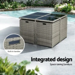 Outdoor Dining Set 9 Piece Wicker Table Chairs Setting Grey -Home Luxe Store FF DINING 9SET GE 53749 03