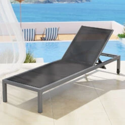 Aluminium Sun Lounger With Wheels Grey -Home Luxe Store FF LOUNGE ALU WHEEL GE 94856 04