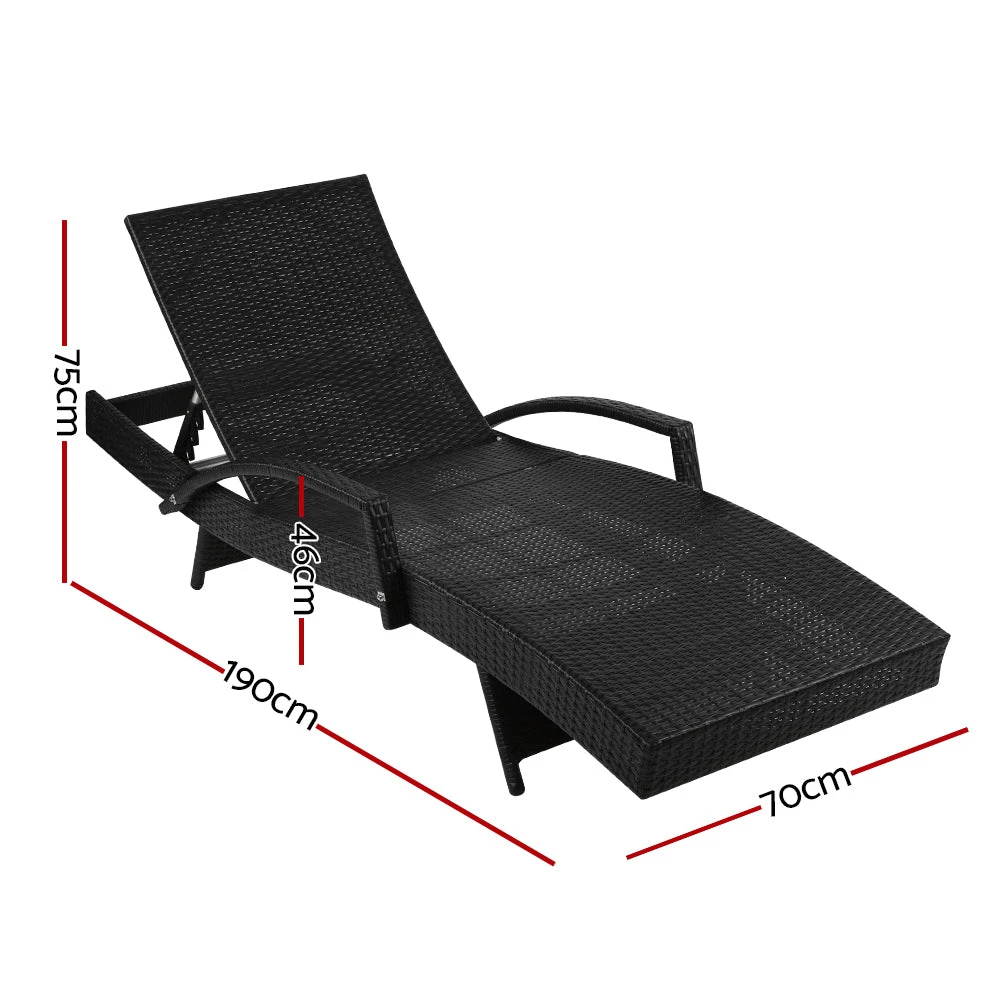 Bianca Outdoor Sun Lounger Chair With Cushion - Black 2 Bianca Outdoor Sun Lounger Chair With Cushion - Black - Image 2